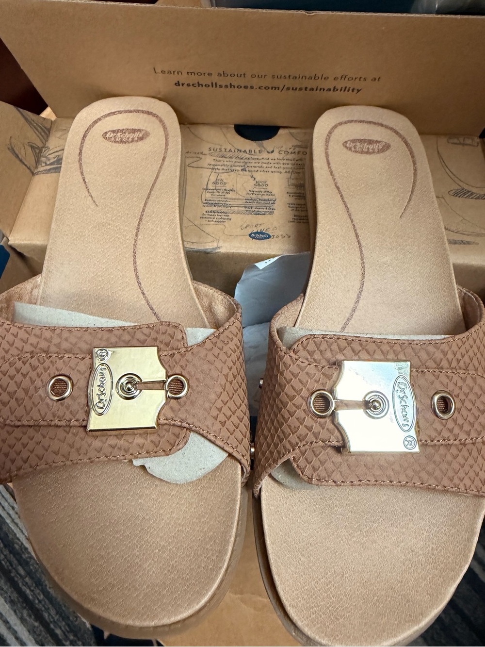 Dr. Scholl's Tan Originalist Slide Mules with Gold